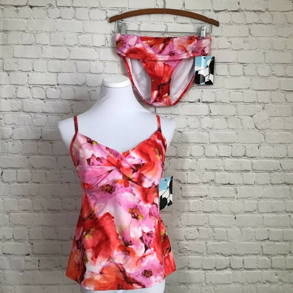 Simply Swim Pink Coral Rose 2 Piece Swimsuit 10 16